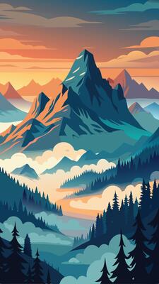 Majestic Mountain Peaks Piercing Through a Serene Azure Sky