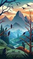 Avian Symphony A Gathering of Birds on Tree Branches vector