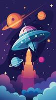 Intriguing Silhouette of a Spaceship Soaring through the Vastness of Space vector