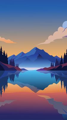 Serene Silhouette of Tranquil Lake Reflection on a Twilight Canvas