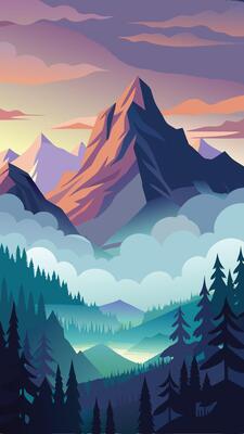 Majestic Mountain Peaks Piercing Through a Misty Cloud Cover