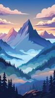 Misty Mountains Concealed by Layers of Fog and Clouds vector