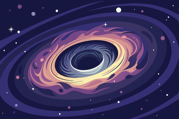 A Mesmerizing Illustration of a Swirling Black Hole at the Center of a Galaxy