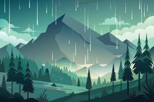 Misty Forest Rain Symphony in the Ethery of Dawn vector