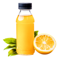 Fresh Lemonade in Bottle with Lemon Slice and Green Leaves on png