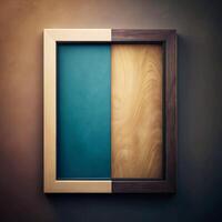 A Stunning Split Frame Displaying a Teal Surface and a Light Brown Wooden Panel photo