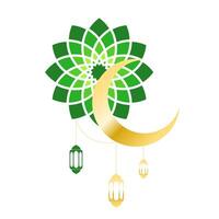 Ramadan ornament with moon and laterns vector