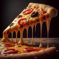 A slice of pizza with cheese and toppings photo