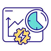 Statistical chart growth RGB color icon. Energy tracking, monitoring. Time management, timer. Technology, industry. Isolated illustration. Simple filled line drawing. Editable stroke vector