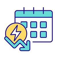 Power decrease schedule RGB color icon. Monthly planner. Time management. Energy, voltage. Declining chart. Isolated illustration. Simple filled line drawing. Editable stroke vector