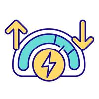 Voltage meter RGB color icon. Energy measuring, power management. Monitoring, tracking. Increase arrow, decrease. Isolated illustration. Simple filled line drawing. Editable stroke vector