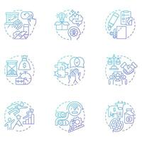 Business idioms blue gradient concept icons. Workflow organization. Teamwork management. Icon pack. Round shape illustrations for infographic, presentation. Abstract idea vector