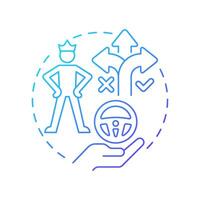 In the drivers seat blue gradient concept icon. Path choosing, leadership. Responsibility, control. Round shape line illustration. Abstract idea. Graphic design. Easy to use in infographic vector