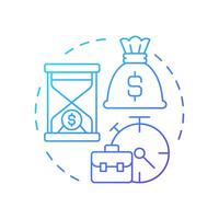 Time is money blue gradient concept icon. Business management. Finance, economics. Cash clock. Round shape line illustration. Abstract idea. Graphic design. Easy to use in infographic, presentation vector