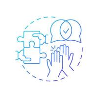 On the same page blue gradient concept icon. Teamwork puzzle. Collaboration, together. Round shape line illustration. Abstract idea. Graphic design. Easy to use in infographic, presentation vector