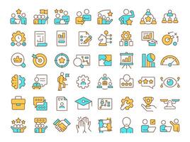 Line management RGB color icons set. Supervising production and delivery team. Corporate hierarchy. Isolated illustrations. Simple filled line drawings collection. Editable stroke vector