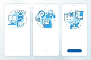 Cooperative learning methods blue onboarding mobile app screen. Walkthrough 3 steps editable graphic instructions with linear concepts. UI, UX, GUI template vector
