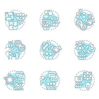 Cooperative learning soft blue concept icons. Teamwork, communication. Studying, education. Icon pack. Round shape illustrations for infographic, presentation. Abstract idea vector