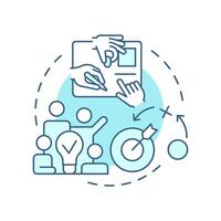 Group processing soft blue concept icon. Strategy planning. Teamwork organization, brainstorm. Round shape line illustration. Abstract idea. Graphic design. Easy to use in infographic vector