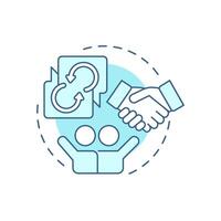Stand up, hand up, pair up soft blue concept icon. Team work, partnership hands. Round shape line illustration. Abstract idea. Graphic design. Easy to use in infographic, presentation vector