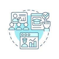 Instructional technique soft blue concept icon. Teaching, coaching. Learning strategy, statistical metrics. Round shape line illustration. Abstract idea. Graphic design. Easy to use vector