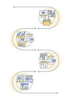 Academic environment organization infographic vertical sequence. Schedule, planner. Visualization infochart with 4 steps. Circles workflow vector