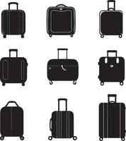 Set of travel suitcase silhouettes in a clean and simple black illustration vector