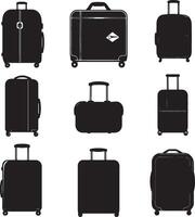 set of black luggage silhouettes on white background vector