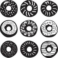 Set of assorted donuts featuring various forms and dimensions. vector