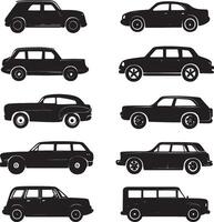 A collection of silhouettes featuring various car models. vector