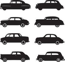A collection of silhouettes showcasing various types of cars. vector