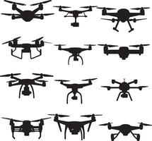 a set of silhouettes of different types of drones vector