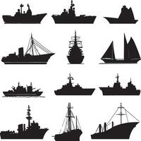 various ships silhouettes on a white background vector