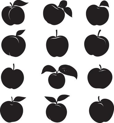 black apple silhouette set on white background
