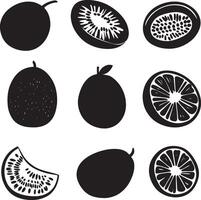 a set of black and white fruit silhouettes vector
