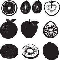 black and white fruit silhouettes on a white background vector