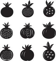 A series of pomegranate icons in black and white. vector