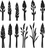 A collection of silhouettes featuring various plants. vector