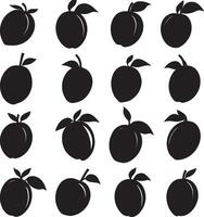 Black apple icon set featuring a white background. vector