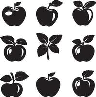 Collection of black apple icons displayed against a white backdrop. vector