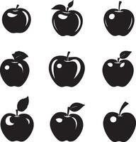 Collection of black apple icons displayed on white. vector