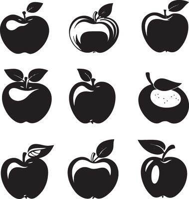 black apple icons set on white background
