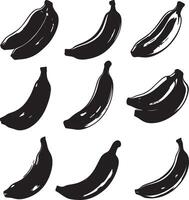 a set of black and white bananas on a white background vector