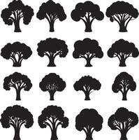 Assorted tree silhouettes in a monochrome black style. vector