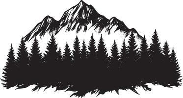 Simple and elegant black design of a mountain with forest silhouette. vector