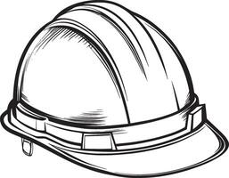 Black outline of a hard hat in a clean, simple linear style. vector