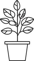 Black outline of a plant in a clean, simple linear style. vector