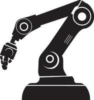 Black silhouette of a robot arm icon with a clean, simple design. vector
