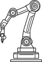 Minimalistic black illustration of a robot arm with a linear outline. vector