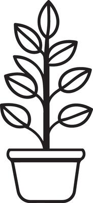 Clean and simple black linear outline of a plant.